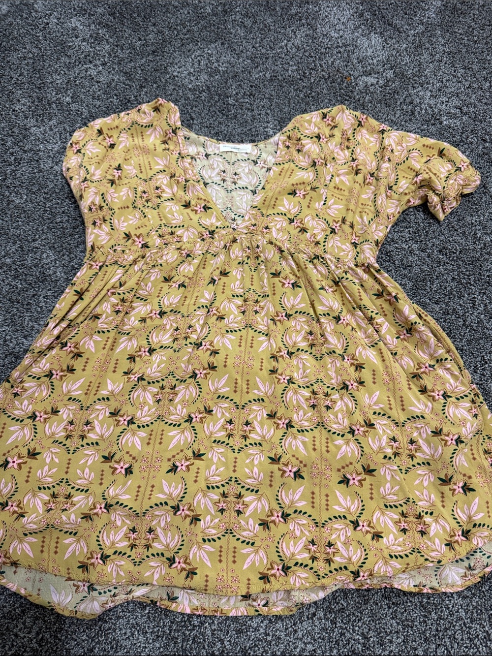 NATURAL LIFE Mustard Yellow & Pink Floral Asymmetrical Women's Dress